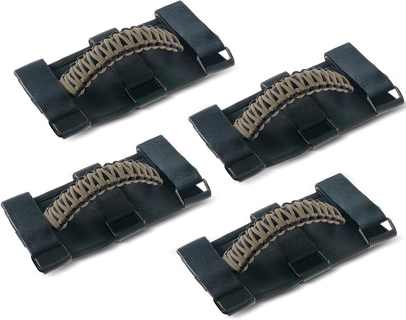 Savadicar 4 Pack Grab Handles Roll Bar Grip Handle Compatible with 1955-2023 Jeep Wrangler CJ YJ TJ JK JKU JL JLU 4XE & Gladiator JT, Top Handle Assist Support, Interior Accessories, ArmyGreen - Image 1